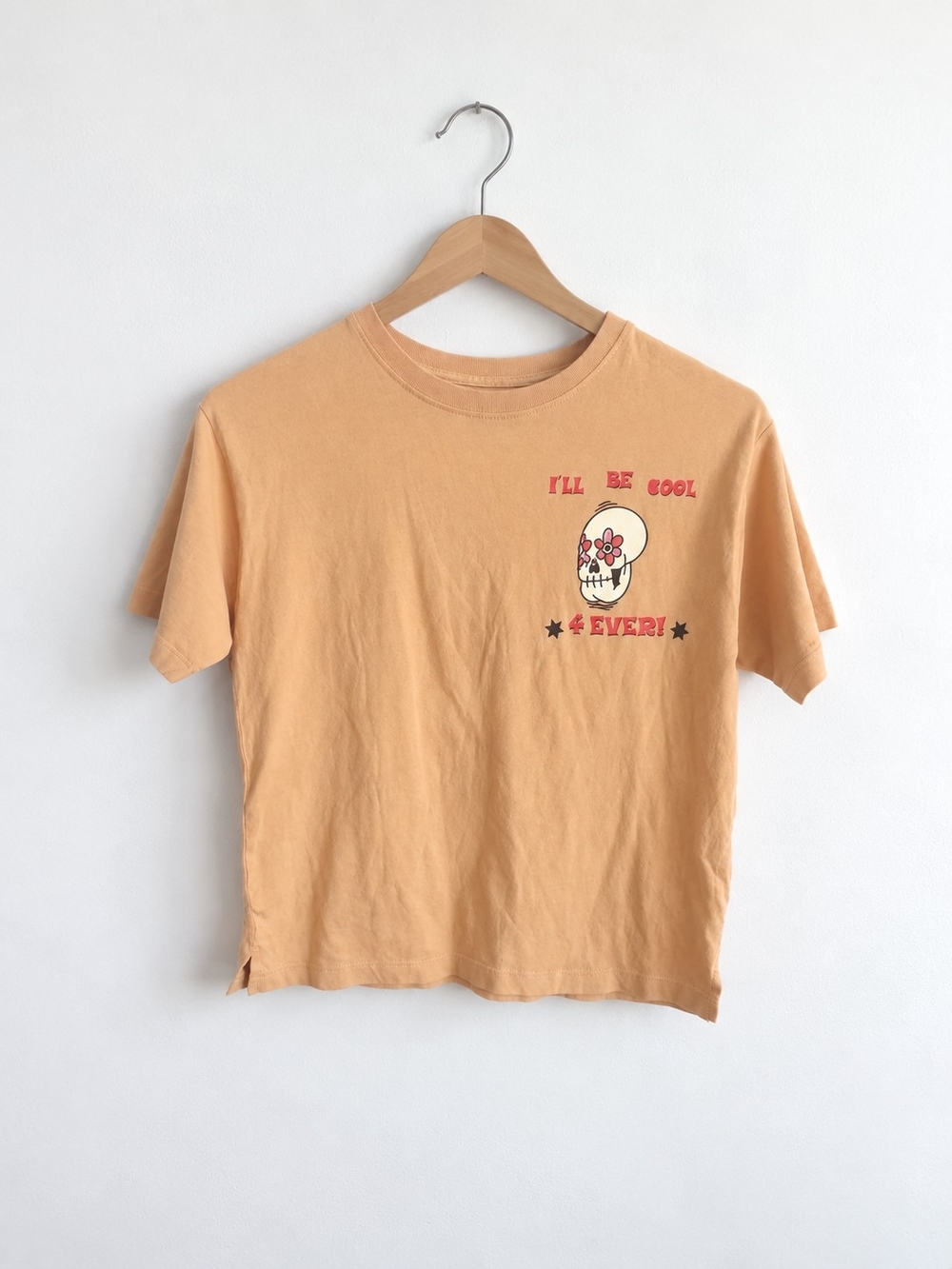 Zara Peach Skull 'I'll Be Cool 4 Ever' Tee